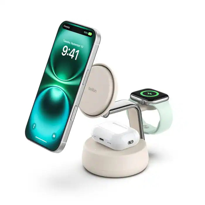 BELKIN UltraCharge Pro 25 W Qi2 Chargeur sans fil magnétique 3-en-1 Sable