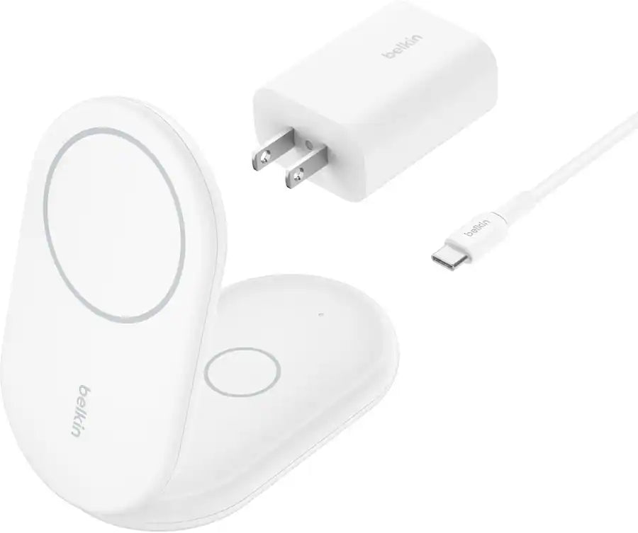 BELKIN Chargeur sans fil BoostCharge Qi2 15W Pied Magnétique 2-in-1 Blanc (WIZ028vfWH)